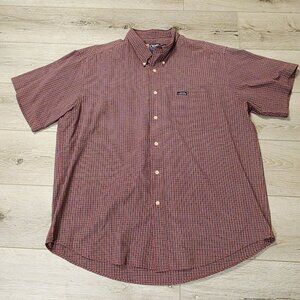 Vtg Chaps Ralph Lauren Button Down Ex Lg Mens Maroon Plaid Short Sleeve Shirt